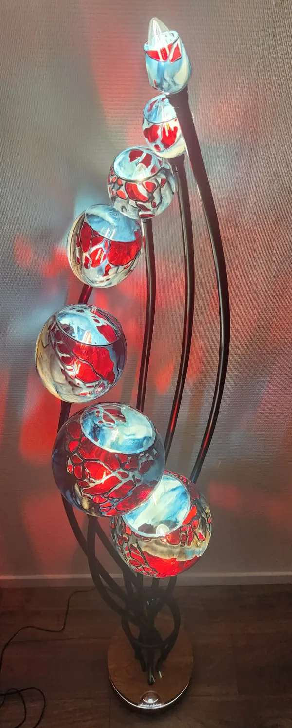 Lampadaire Ascension® 7 tiges Bleu-gris Rouge