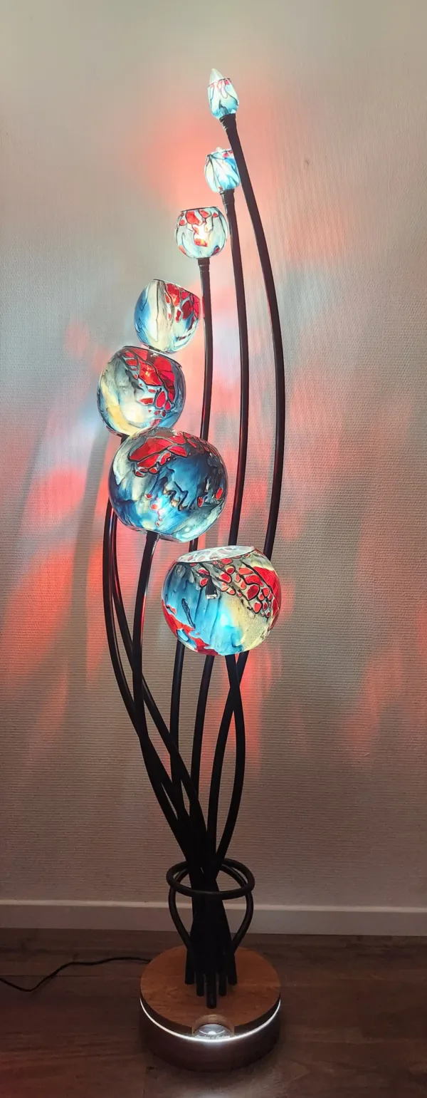 Lampadaire Ascension® 7 tiges Bleu-gris Rouge