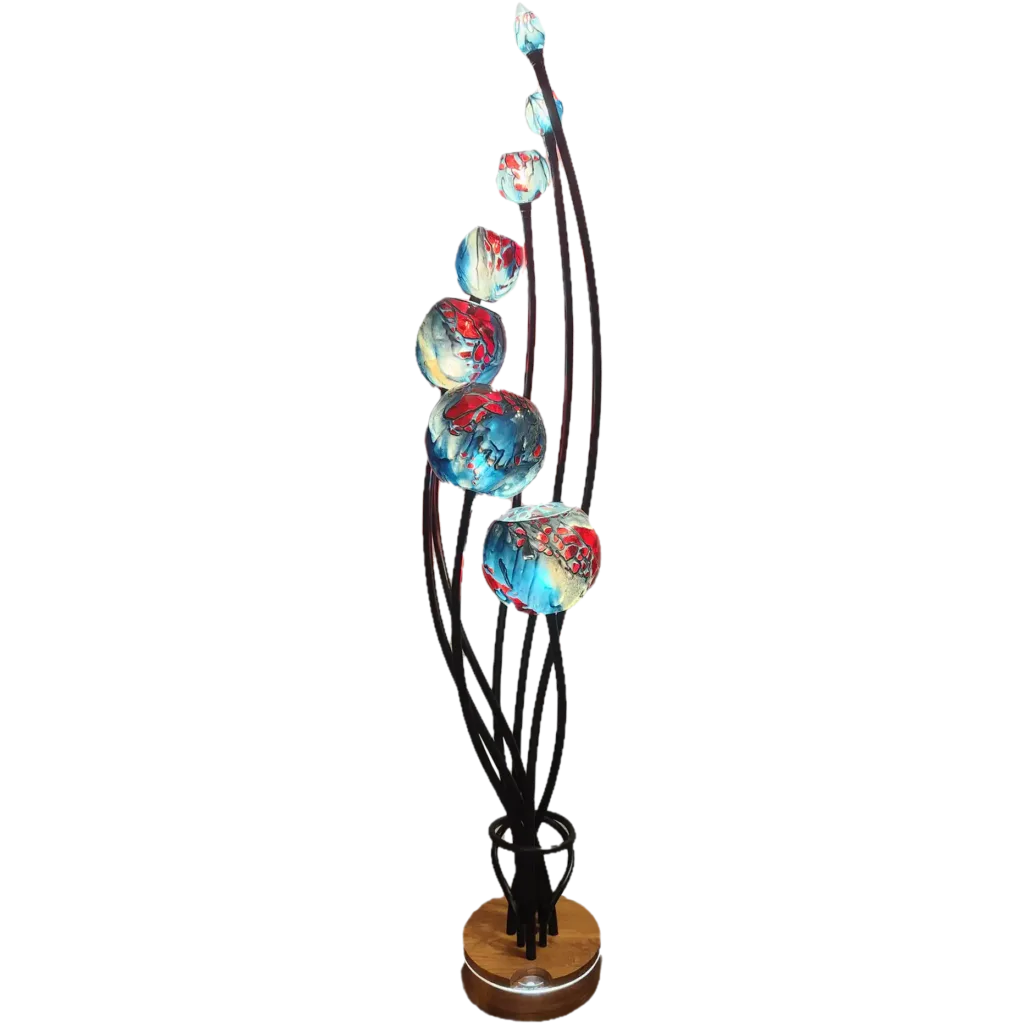 Lampadaire Ascension® 7 tiges Bleu-gris Rouge