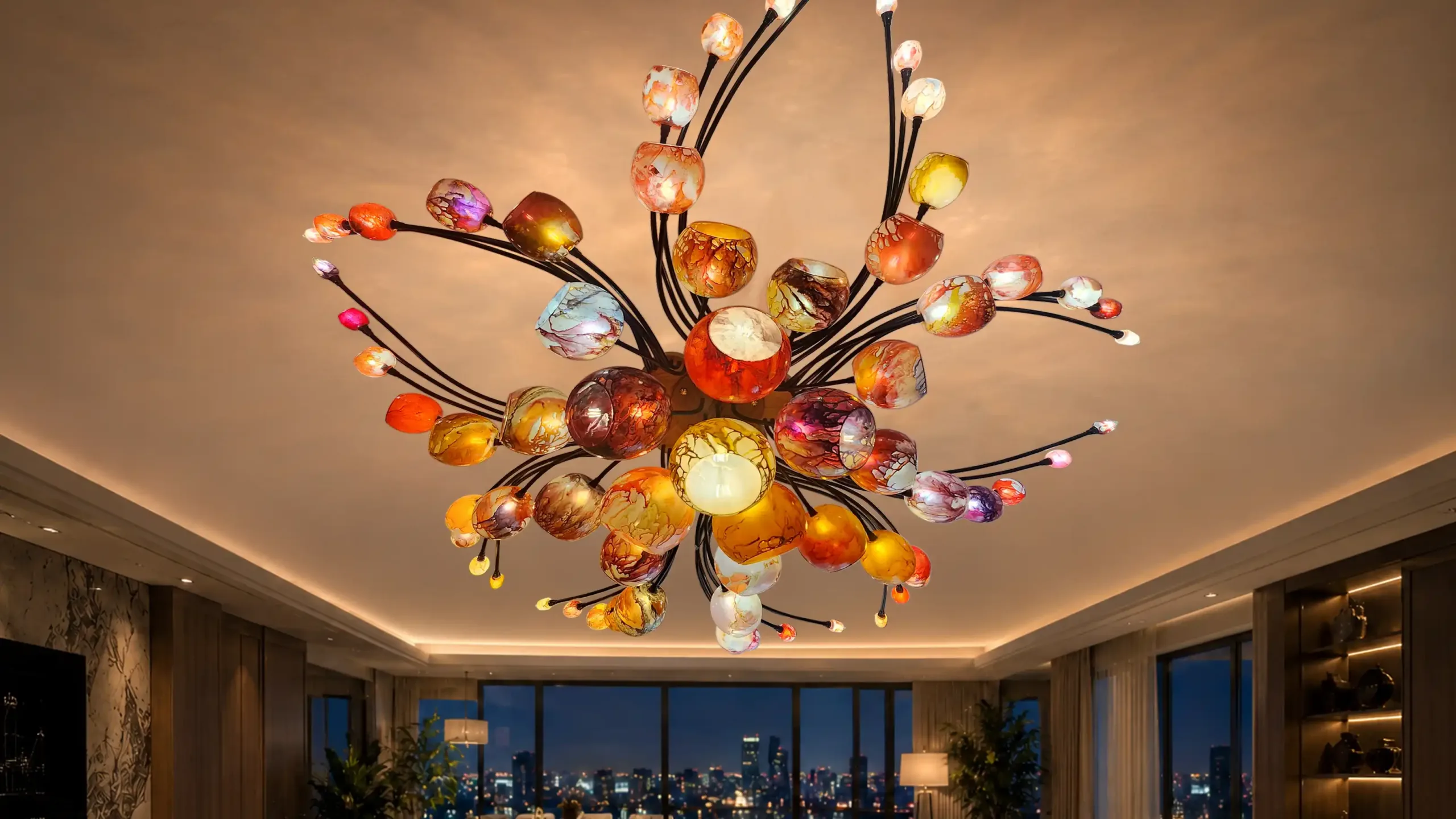 Lustre d'exception Lumières et Couleurs, Stella Rosa 66 globes